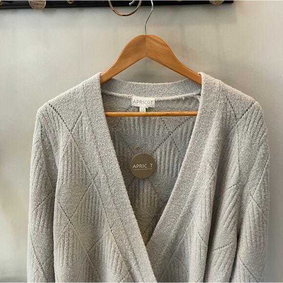 Apricot 1X Curve Wrap Sweater | Light Grey, Tie-Waist, Soft Knit, NWT - Picture 7 of 16